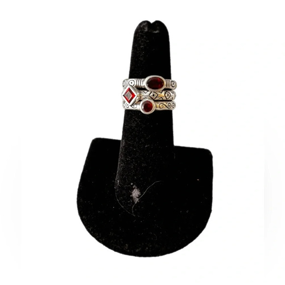 Brighton Sterling Silver and Garnet Stackable 3 rings Sterling SilverSize 6 - Picture 2 of 8